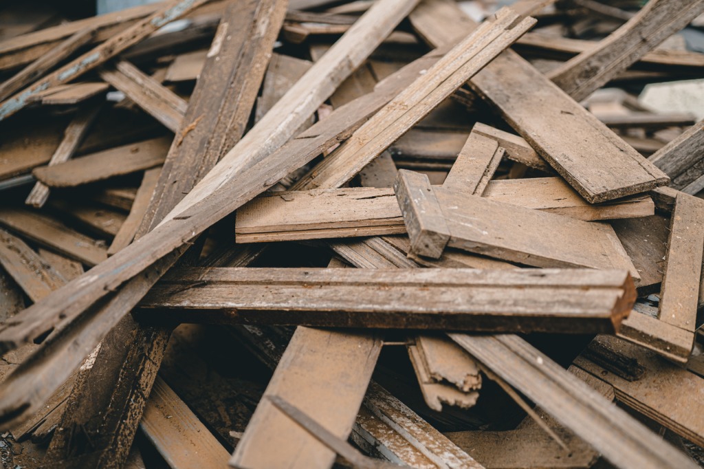 Pile of old planks wood